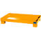Yellow rectangular spill containment tray on legs. A technical data plate is visible.