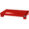 Red steel tub on legs, viewed from above. There is a small label on the edge.
