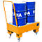 Orange transport cart with two blue barrels. The barrels bear the imprint 'FINA'.