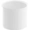 White, cylindrical container with a wide rim and measurement scale. Close-up.