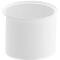A white, cylindrical container with measurement markings on the side. A slightly raised rim is visible at the top.