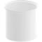 White, cylindrical container with measuring scale and wide rim.
