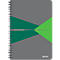 Cahier gris avec des triangles verts et sarcelle. Reliure à spirales noires. Texte : 'The Office Notebook'.