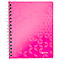 Pinkes Notizbuch mit geometrischem Muster und Spiralbindung.