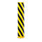 Yellow and black striped corner protector, standing on a white background.
