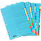 Light blue file folders with colored tabs. Several cards lie overlapping each other, with labeled areas and perforation on the edge.