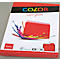 Red paper pack with the inscription COLOR, paint splashes, a red brochure and other text.