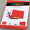 Red paper package with colorful paint splashes, a red C6 envelope and lettering like "COLOR" and "express yourself".
