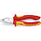 Tang met rood-gele handgrepen en zilveren bekken. 'KNIPEX' en de spanningswaarde '1000 V' zijn zichtbaar op de handgrepen.
