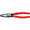 Knipex tang met rode handgrepen. De bek is van metaal, de handgreep van rood plastic.