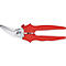 Red garden shears with silver blade.