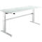 Comfortabele tafel, elektrisch in hoogte verstelbaar, rechthoekig, C-poot, B 1800 x D 800 x H 655-1305 mm, aluminium lichtgrijs/wit RAL 9006