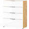 Commode, avec 4 tiroirs, façade et dessus en verre, L 830 x P 420 x H 1020 mm, chêne navarra/blanc
