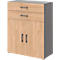 Commode de bureau TEMPIO, en bois, 2 portes, 2 tiroirs, 3 OH, L 800 x P 340 x H 1070 mm, anthracite/chêne caryer
