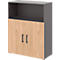 Commode de bureau TEMPIO, en bois, 2 portes, 2 tiroirs, 3 OH, L 800 x P 340 x H 1070 mm, anthracite/chêne caryer
