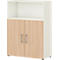Commode de bureau TEMPIO, en bois, 2 portes, 2 tiroirs, 3 OH, L 800 x P 340 x H 1070 mm, blanc/chêne Sonoma