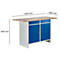 Compacte werkbank Easy met 2 scharniere vleugeldeuren en 2 schuifladen, B 1400 x D 600 x H 840 mm, grijs/gentiaanblauw