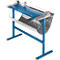 Blue paper cutter with a collecting tray.