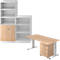 Complete set bureautafel/verrijdbaar ladeblok/kast met legborden/archiefrek ULM, wit/eiken