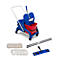Blue and red mop with bucket and accessories on a white background.