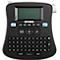 Black Dymo label maker with a display and keyboard. The keyboard has letters, numbers, and symbols.