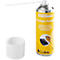 Pressurized gas cleaner with white cap and spray nozzle. Yellow and silver can with text.