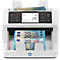 Compteuse de billets blanche. Affichage : 14/280. Boutons noirs et compartiments pour les billets.
