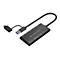 Lecteur de carte noir avec connecteurs USB et USB-C. Plusieurs fentes pour cartes mémoire sont visibles.