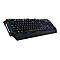 Schwarze Gaming-Tastatur mit beleuchteten Tasten auf weiÃŸem Hintergrund.