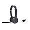 Dunkelgraues kabelloses Headset mit Mikrofonarm und separatem USB-Dongle auf weißem Hintergrund.