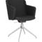 Black office chair with armrests and silver legs, standing on a white background.