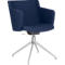 Blue office chair with armrests, silver base and seat.