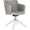 Gray office chair with armrests and metal base. The seat and backrest are upholstered in fabric.