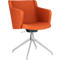 Orange swivel chair with silver base. The armrests are integrated.