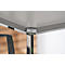 Detailed view of a corner of a gray roof, under which a silver frame and a black element are visible.