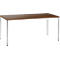 A rectangular brown table with silver legs.