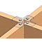 Wood joint with screws. A light wood frame is held together by transparent angles and silver screws.