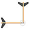 Top view of a toy scooter with wooden frame and grey handles.