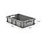 Gray plastic box with handles. Dimensions: 600 mm x 400 mm x 140 mm.