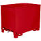 Contenedor metálico rectangular rojo con patas y un grifo de drenaje.
