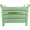 Conteneur métallique vert clair avec des entretoises horizontales et l'inscription SCHÄFERSHOP.