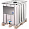 Conteneur IBC, 600 litres, HDPE, empilable, valve d'écoulement, sur palette bois, L 1200 x P 800 x H 1013 mm, naturel