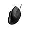 Schwarze, ergonomische Unimouse Computermaus mit Kabel vor weißem Hintergrund.