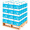 Stack of office paper on pallet. Blue boxes with "Office" label.