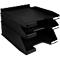 Plateau de documents noir à trois niveaux. Chaque plateau est découpé pour un accès facile.