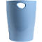 Poubelle cylindrique bleu clair avec trou de poignée ovale.