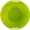 Sous-verre rond en silicone vert avec deux poignées, un renfoncement au centre.