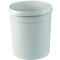 Seau en plastique blanc, cylindrique avec un bord légèrement évasé.