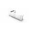 White L-shaped reception desk against a white background.