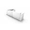 A rendering of a white reception desk with sharp edges against a white background.